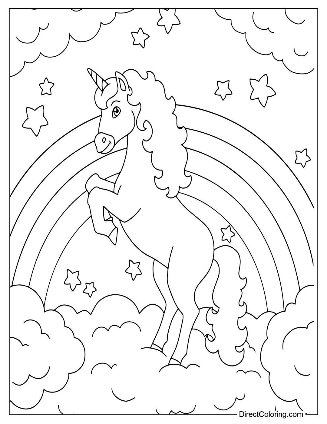 Unicorn with Rainbow Coloring Sheet